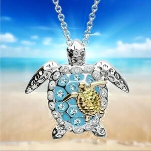 Silver and Gold Turtle Pendant Necklace